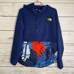 The North Face Womens Blue/Red Hooded Half Snap Long Sleeve Fleece Jacket Size M